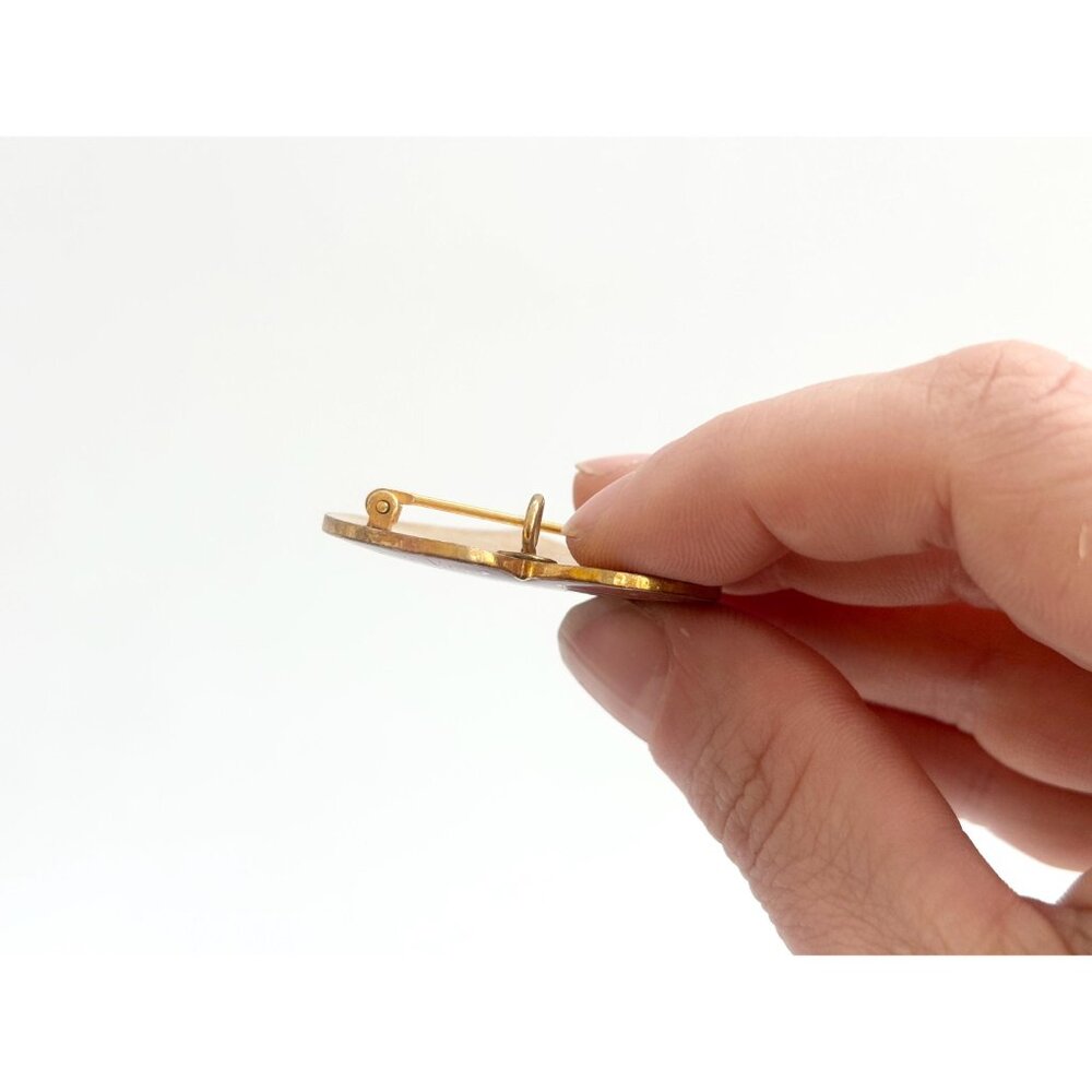 MMA (Modern Museum of Art) Cloissone 1985 Gold T Heart Vintage Brooch Pendant - Picture 7 of 10